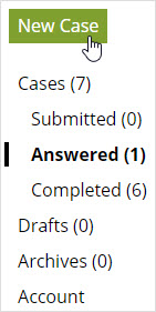 Clicking on New Case to create a new support ticket