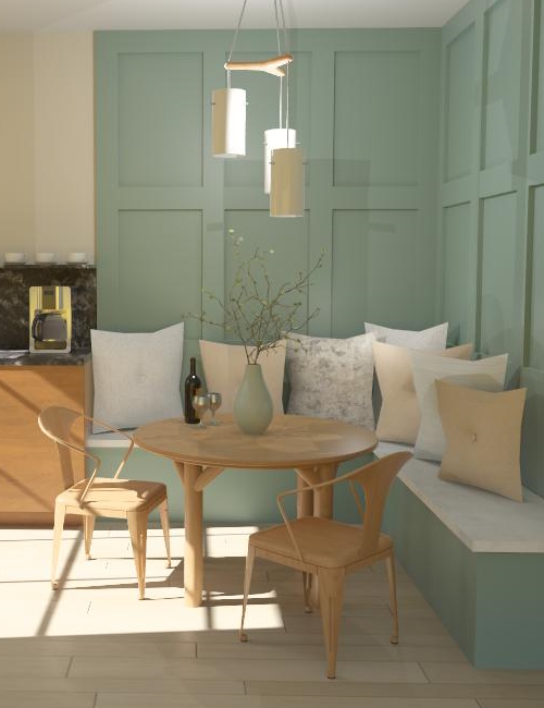 Modern kitchen nook with round dining table rendered in Chief Architect