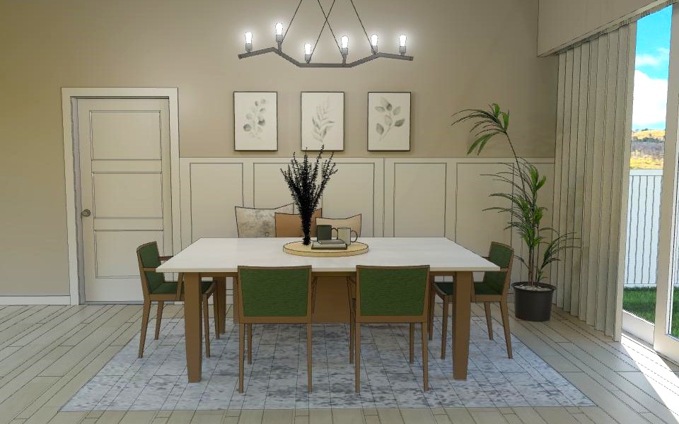 Mid-century dining space real-time ray trace rendering with Chief Architect