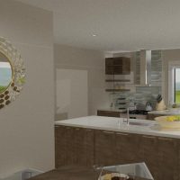 kitchen peninsula with light cabinets