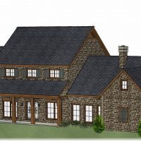 Large, two story home with brick exterior and a custom chimney.