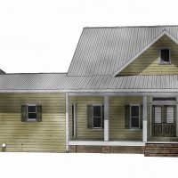 Ranch-style home with a story and a half layout and dutch gable roof.