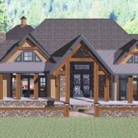 Timber framed residential home design with a gable entry.
