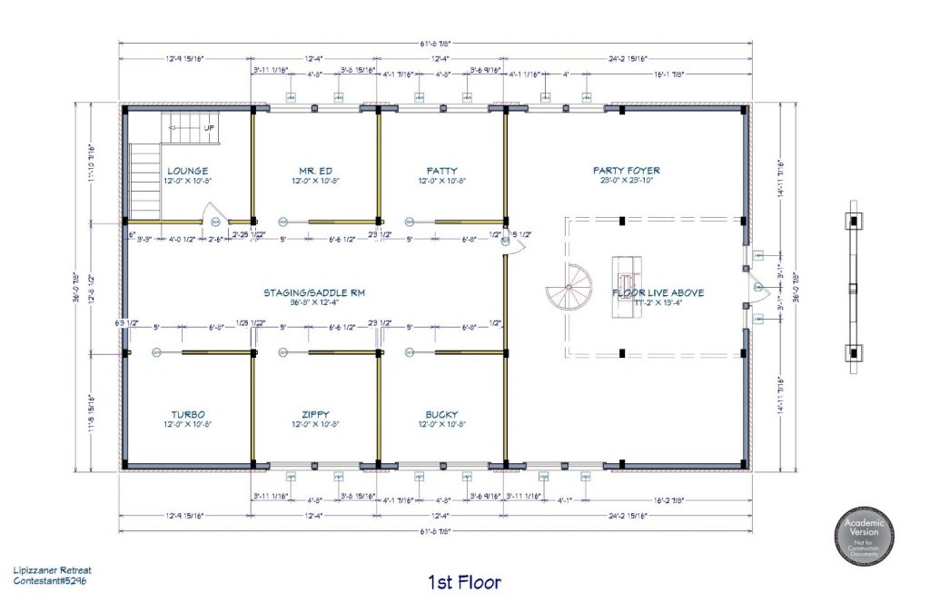 Floor plan laying out the first floor footprint of stable with living area.