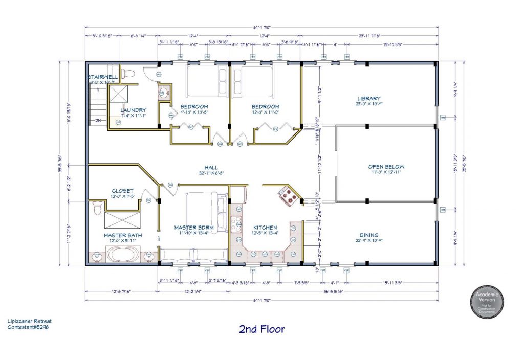 Floor plan laying out the first floor footprint of stable with living area.