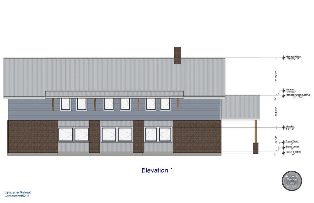 Side elevation of a barn with living quarters on the second floor.