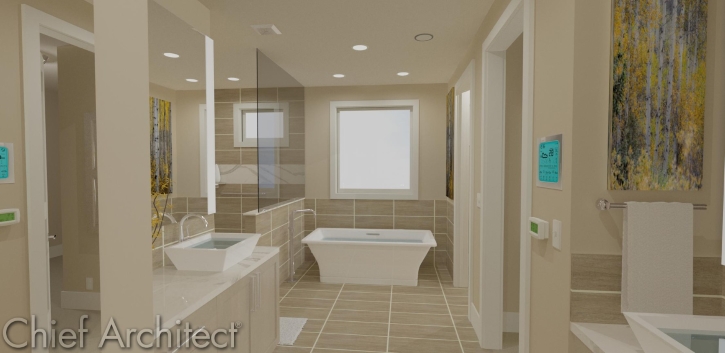 A bath in Chief Architect with a monochromatic color scheme