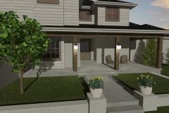 Front exterior view with covered porch and landscaping
