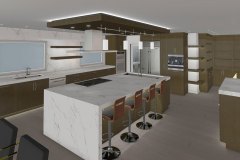 Adam Gibson's Kitchen rendering with a white waterfall countertop island.
