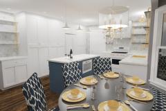 White kitchen featuring blue and yellow accents