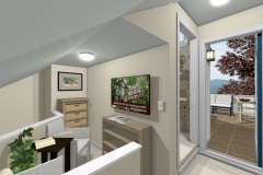 Under stairs office space next to small hallway leading to door to the yard