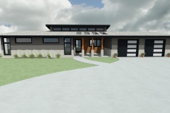 Modern design with clerestory roof and front porch skylights.