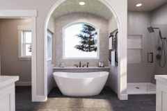 Giuseppe Rispoli's Timeless bathroom with a captivating Roman arch and marbled mosaics.