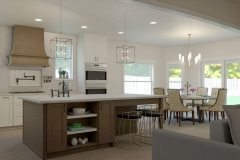 Giuseppe Rispoli's warm kitchen rendering with a kitchen island seating area and spacious dining room.