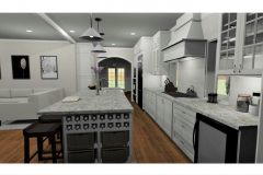 Jorge Arreola's kitchen design with wine storage in the island and sleek white cabinets.