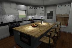 Kitchen remodel with a hexagon backsplash and white cabinets.