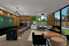 Modern and comfortable design with extra seating at the kitchen island and large open windows for optimal lighting.