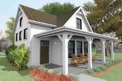 Larry Singleton's Micro-living home with a vaulted living area and a front porch.
