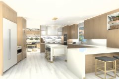 Kitchen with light brown cabinets and bronze hardware