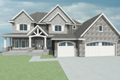Traditional spec home with gray siding and white trim.