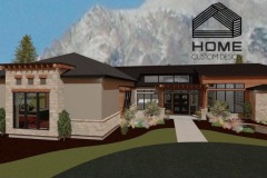 Steve Johnsen's residential rendering with exposed exterior beams and tan brick siding.