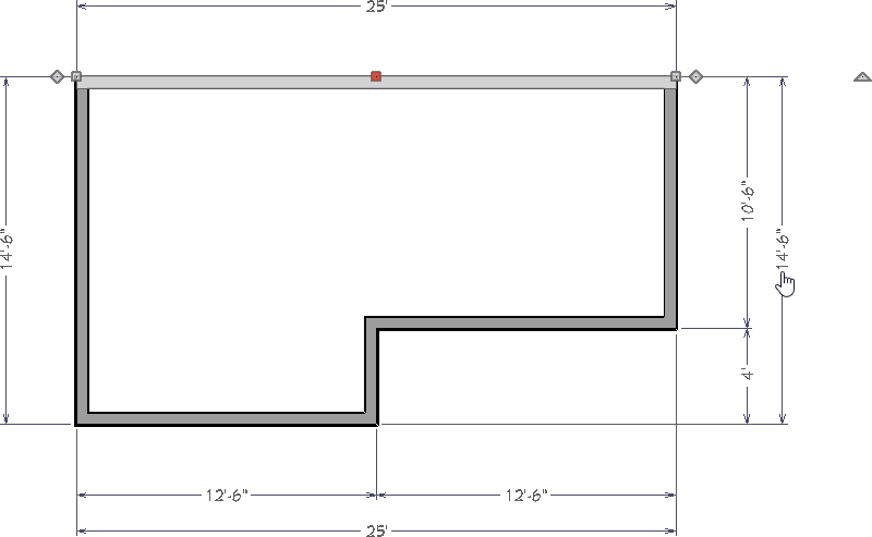Clicking on a controlling dimension to move the selected wall