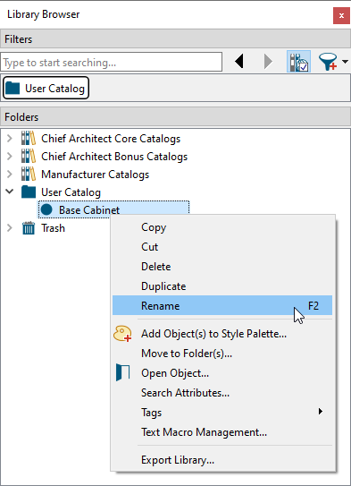 Rename an object added to the User Catalog