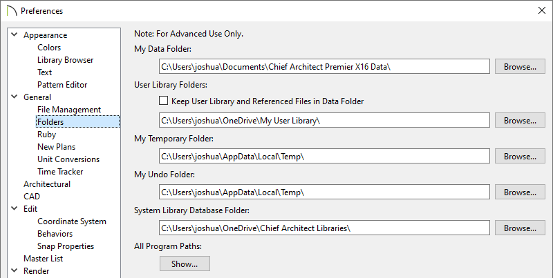 Adjusting the System Library Database Folder on the Folders panel of the Preferences dialog