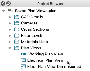 Cursor over Electrical Plan View in the Plan Views folder in the Project Browser