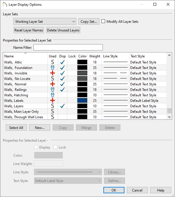 Layer Display Options dialog