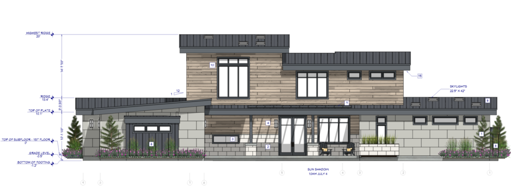 An elevation of the Austin sample plan designed in Chief Architect.