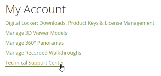 Clicking on Technical Support Center in a Chief Architect online account