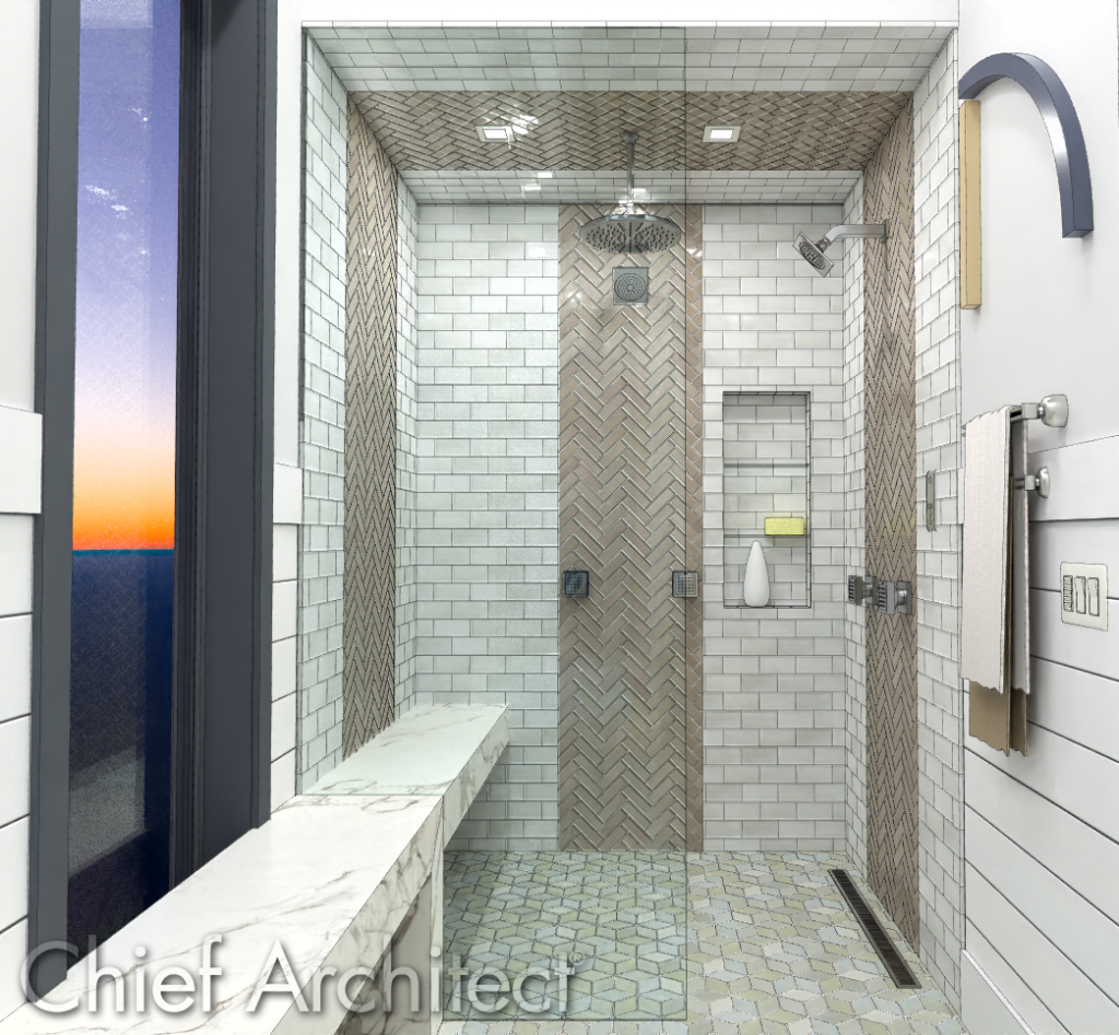 A large walk in shower, designed in Chief Architect.